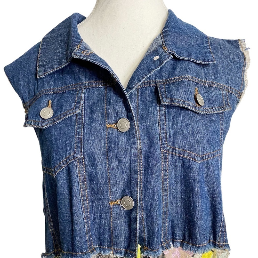 Back in the Saddle Navy Blue Denim & Colorful Geometric Print Lace Dress - Picture 4 of 14
